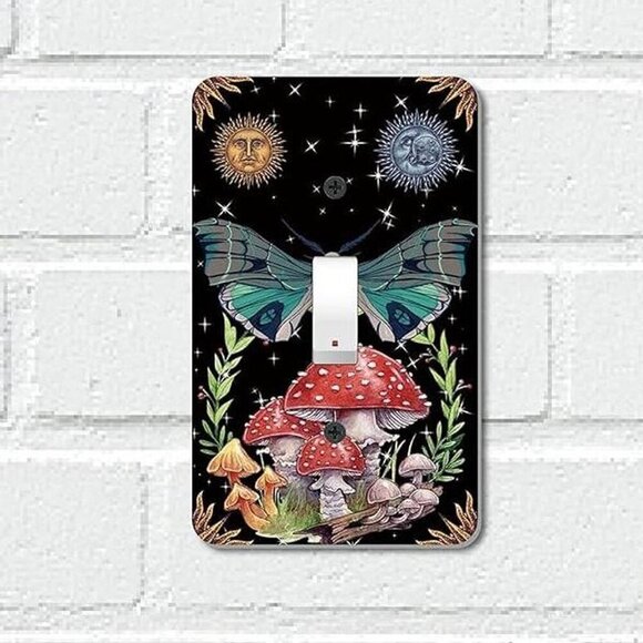 Mushroom fairy light switch cover with a butterfly design - Picture 1 of 4